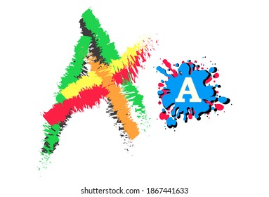Colorful text design, A text, and font design with multi-color 