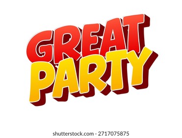 Gráfico de texto colorido con las palabras Gran fiesta en negrita, fuente juguetona