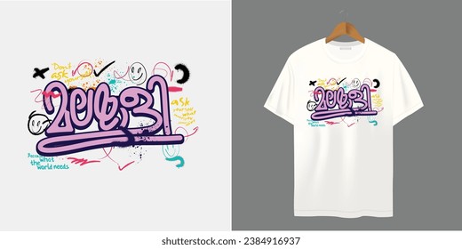 colorful Text with Graphics, artwork style. Printable design for t-shirts, mugs, cases, etc.