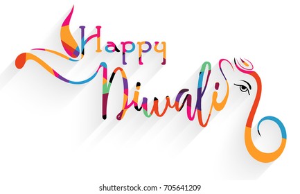 Colorful text Happy Diwali on white background.