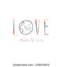 colorful text line world heart galaxy planet tee illustration art vector