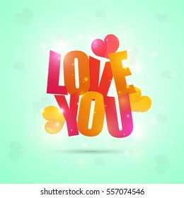 Colorful Text Love You on Hearts decorated Background for Happy Valentine's Day Celebration.