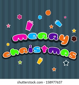 Colorful text Merry Christmas on vintage blue background, can be use as flyer, banner or poster. 