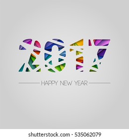 Colorful text on a white background, Happy New Year and 2017, greeting card. Eps10 vector