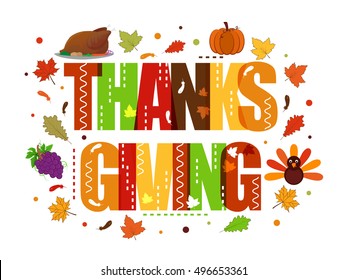 Colorful text Thanks Giving on maple leaves decorated background, Can be used as Poster, Banner or Flyer design.