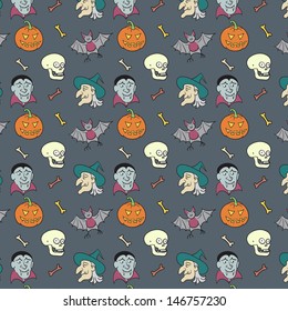Colorful Textile Halloween Fun Pattern. Vector Seamless.