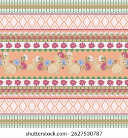 Colorful textile pattern with cute deer motifs