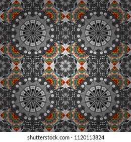 Colorful texture. Abstract geometric pattern. Brown, gray and blue background. Seamless geometric pattern. Vector seamless pattern. Geometric background with rhombus, dots and nodes.