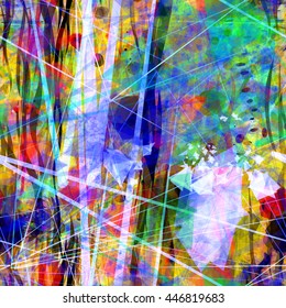 Colorful texture. Abstract seamless vector pattern. Spots, curved lines, stripes, Overlap, overlay, translucency. For fabrics, wrapping paper, printing. Watercolor effect.