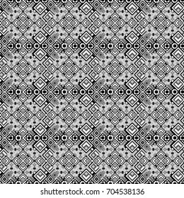 Colorful texture. Geometric background with rhombus, dots and nodes. Seamless geometric pattern. Abstract geometric pattern. White and black background. Vector seamless pattern.