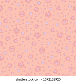 Colorful texture pattern blue snowflakes sky clouds vector seamless winter Christmas blizzard on  coral peach background