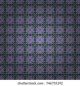 Colorful texture. Seamless geometric pattern. Violet, black and gray background. Geometric background with rhombus, dots and nodes. Abstract geometric pattern. Vector seamless pattern.