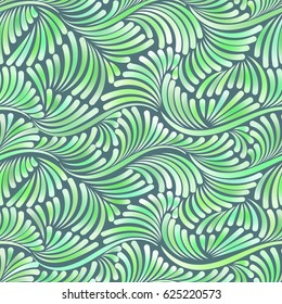 Colorful texture, seamless pattern in green colors. Swirls and curls pattern, simple background with wavy strokes