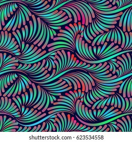 Colorful texture, seamless pattern in rainbow colors. Swirls and curls pattern, simple background with wavy strokes