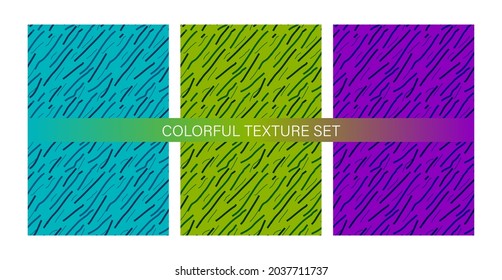 Colorful texture set in blue green and purple color. Vector illustration