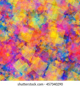 Colorful texture with squares and strokes. Abstract seamless vector background.