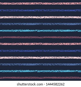 Colorful textured chalk, pastel, crayon drawn stripes seamless vector pattern. Parallel hand drawn artistic rough wide bars, streaks, lines endless dark blue texture. Striped colourful background.