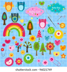 colorful and textured large group of elements set for baby