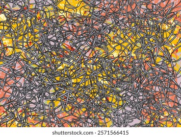 Colorful textured linear backdrop for textiles or fabrics. Bright chaotic summer motifs for fashion trends, business concepts, covers, interior solutions, tiles, prints, wallpapers, posters, etc.