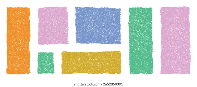 Colorful textured rectangles vector set isolated on transparent background, hand-drawn rough pastel shapes for modern abstract design, playful decorative geometric blocks for digital creativity