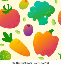 Padrão de legumes texturizados coloridos. Impressão vetorial perfeita com legumes de desenho animado.