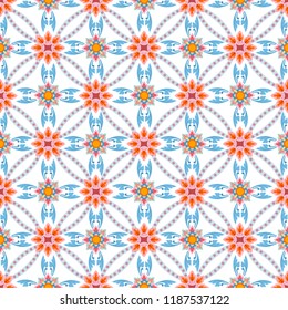 Colorful thai art seamless floral pattern fabric textile wallpaper.