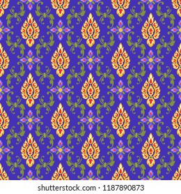 Colorful thai art seamless pattern fabric textile wallpaper.