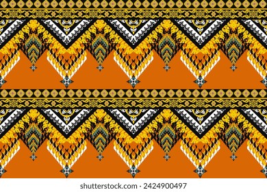 Colorful Thai Art Vector Fabric Pattern Vibrant Ikat Textile Background Traditional Craft Inspiration.