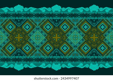 Colorful Thai Art Vector Fabric Pattern Vibrant Ikat Textile Background Traditional Craft Inspiration.