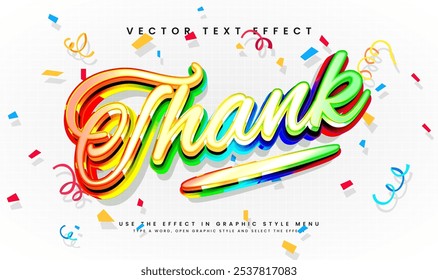 Colorful thank editable vector text effect ,with happy playful concept