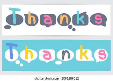 Colorful thank you in Cartoon style. Thank you note. Cool lettering. Holiday design for banner, card, web. Greeting card. Vector illustration.  
