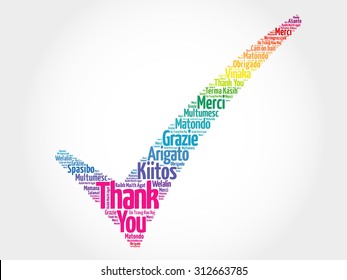 Colorful Thank You check mark, vector concept words cloud
