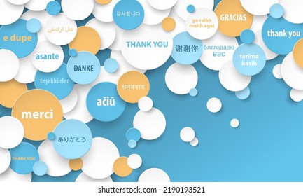 Colorful THANK YOU concept with translations into multiple languages on dark blue background