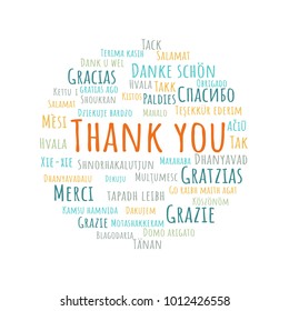 Colorful Thank You lettering. Abstract vector illustration in different languages for Thank You Day, education, grateful cards or Thanksgiving Day, business presentations.