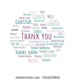 Colorful Thank You lettering. Abstract vector illustration in different languages for Thank You Day, education, grateful cards or Thanksgiving Day, business presentations.
