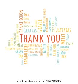 Colorful Thank You lettering. Abstract vector illustration in different languages for Thank You Day, education, grateful cards or Thanksgiving Day, business presentations.
