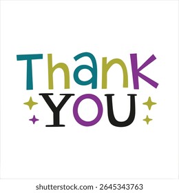 Colorful Thank You Text with Gold and Purple Stars on White Background Isolated Graphic Design Element