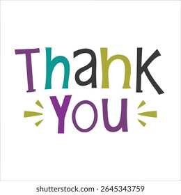 Colorful Thank You Text Graphic with Teal Purple Gold and Gray Letters on White Background Isolated Cutout