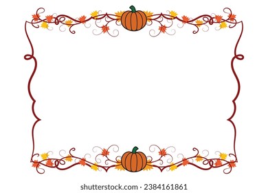 Colorful Thanksgiving Square frame curly swirls style, fall leave isolated flourishes border, Autumn vibes with pumpkins foliage frame empty space for party invitation wedding card vector elements
