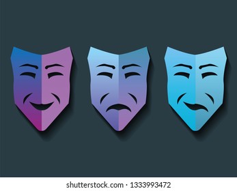 Colorful theater masks, vector with depth