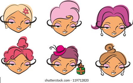 A colorful Theme of cute vector Icons : Little Girls, Woman, Kids (Female Set)