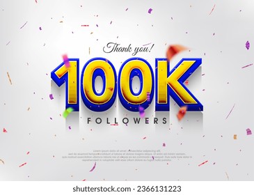 Colorful theme greeting 100k followers, thank you greetings for banners, posters and social media posts.