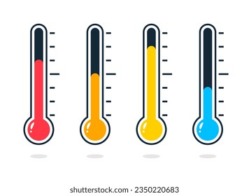 Conjunto de iconos coloridos del termómetro. Imagen de cliente aislada en fondo blanco