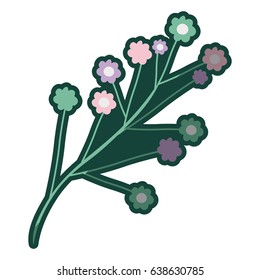 colorful thick contour of branch with small flowers vector illustration