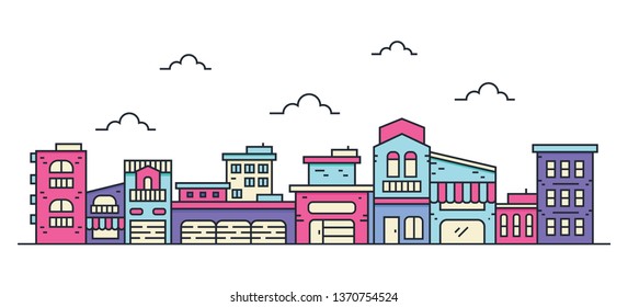 Colorful thin line City landscape