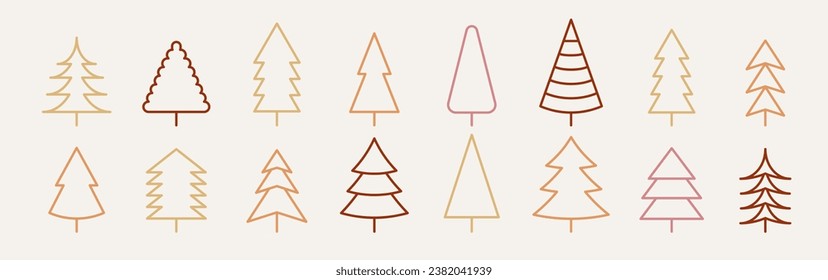 Colorful thin line icons set of christmas tree