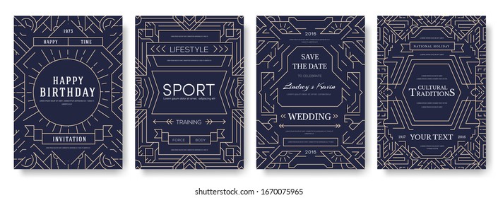 Colorful thin line invitation concept background. Layout ornament illustrations modern page. Abstract vector brochure cards set. Outline art template of flyers, magazines, posters, book cover, banner