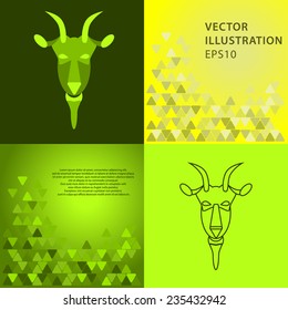 Colorful and thin shapes of the Goat with geometric backgrounds.Vector illustration. Modern goat's head.