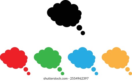 Colorful thinking bubble icon set in different colors . Thinking cloud icon . Thought bubble icon . Vector illustration
