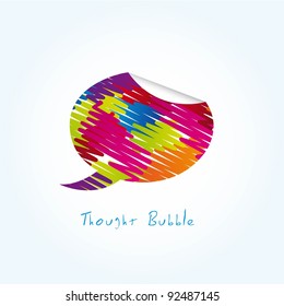 colorful thought bubble over blue background. vector